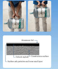 Hands holding a water jug wrapped in Top Shelf Asphalt Aluminum Foil Flashing Tape, showcasing waterproof sealing capabilities.