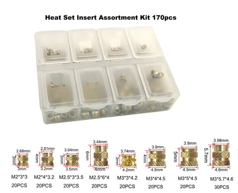 Heat Set Inserts For Plastic 3D Printing Kit With M2 M2.5 M3 Brass Threaded Inserts, 170 Pieces, Multi Size Assortment For Strong, DIY Friendly, Long Lasting Parts