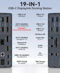 Thunderbolt Docking Station Expands 3 4K 60Hz Displays For M1 M2 M3 M4 MacBook Pro Air Using Displaylink Tech, showing 19 ports and connectivity options.