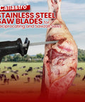 12 Inch Stainless Steel Frozen Meat Bone Cutting Saw Blades in use on a large piece of meat, outdoor setting