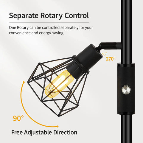 Industrial Floor Lamp With E26 Socket And Footswitch All Metal Standing Lamp showing adjustable angle and separate rotary control.