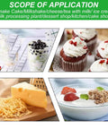 Image showing various dairy products, including milkshakes, cupcakes, cheese, and yogurt, with text on applications of dairy.