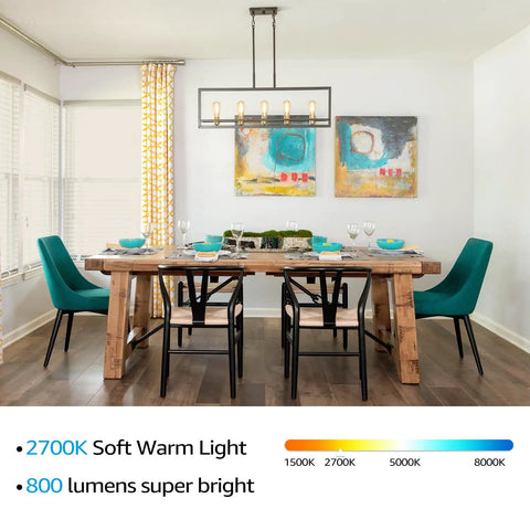 Dining room with chandelier using Dimmable Vintage Edison LED Bulbs 7W Filament, 800 Lumens, Soft White 2700K, UL Listed