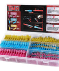Heat Shrink Spade Connectors Kit 300 Pieces AWG 22 10 Electrical Wire Connectors in open box with color-coded spade terminals