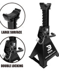 Torin AT43005AB steel heavy-duty jack stands, 3-ton capacity, black, 2-pack with double locking pins (front view)