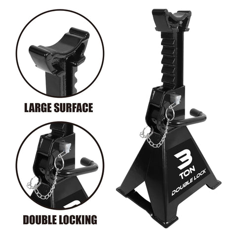 Torin AT43005AB steel heavy-duty jack stands, 3-ton capacity, black, 2-pack with double locking pins (front view)