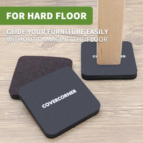 Eight Pack Felt Furniture Sliders For Hardwood Floors 3.5 Inch Square Moving Pads Heavy Duty Felt Movers Chair Leg Protectors Brown