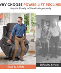 Man using Power Lift Recliner Chair With Massage And Heat For Elderly, Electric Recliner Sofa next to seniors with cane.