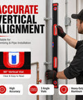 Professional Level Set, 3 Piece Aluminum Spirit Level Kit With 40",60",80" held against a wall for vertical alignment.