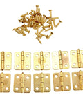 Gold 50 Pack 18x16mm Cabinet Door Hinges with Four Holes for Kitchen Cabinets display with screws