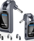 2.4GHz Wireless Guitar System With 6 Channels And Rechargeable Transmitter Receiver, gunmetal finish, close-up view
