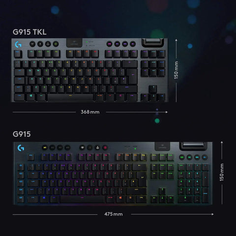 Game Changing Tenkeyless Wireless Mechanical Gaming Keyboard Featuring Crisp Tactile Switches Slick Syncable RGB Lighting Zero Lag Wireless Connection And Heavy Duty All Day Battery For Battle Ready Setups Black shown from above with dimensions.