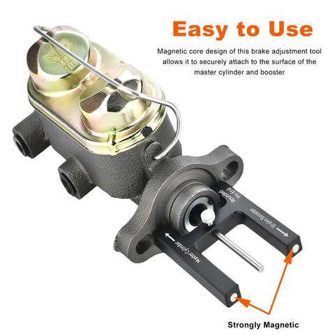 Road Ready Brake Booster Adjustment Tool With Magnetic Aluminum Push Rod Length Gauge for secure attachment to master cylinder.