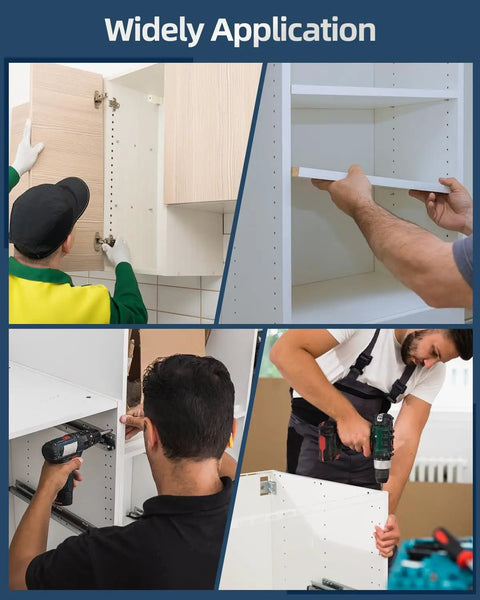 Two In One Cabinet Jig With Eleven Hole Shelf Pin Guide And Concealed Hinge Drill Template in use on cabinets