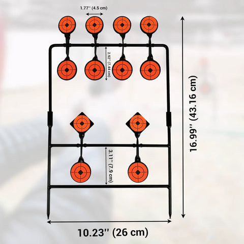 Self Resetting Air Rifle Target With Heavy Duty Metal Frame for Airsoft Rimfire BB Gun Practice, 11x17 inch dimensions shown