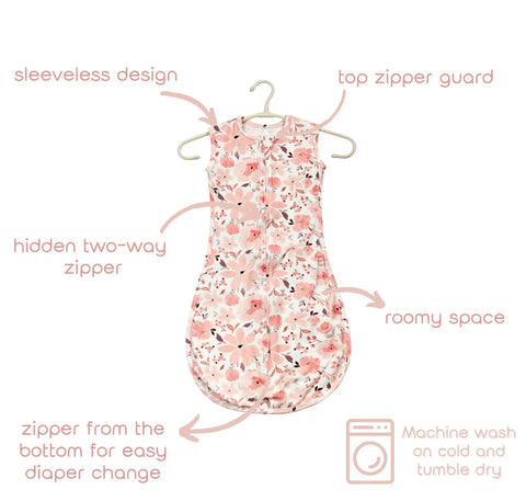Cozy Baby Sleep Sack 0-12 Months Wearable Blanket 100 Percent Cotton 0.5 Tog Sleeveless Design Light Pink and Ink Pink 2 Pack for Newborns and Infants, Breathable, Machine Washable featuring sleeveless floral design with zipper