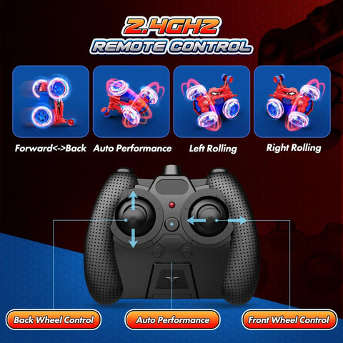 2.4GHz remote control for Rechargeable RC Car For Kids With 360 Flips 4WD Stunt Vehicle With Bright LED Lights Totally Rad Outdoor Toy