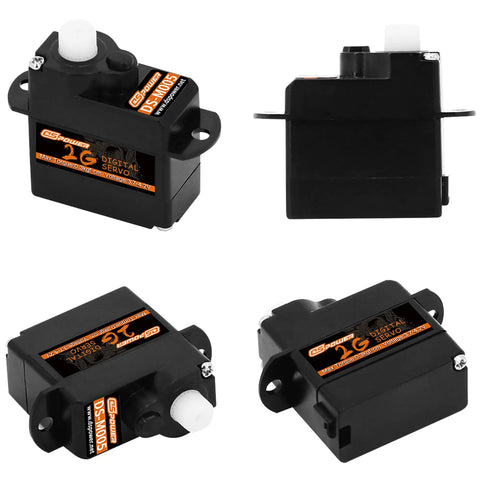 2G Micro Digital Servo Motors Dual Pack for RC Robots Arms Hands Helicopters Fixed Wing Planes Cars and Boats Perfect Arduino Project Component with lightweight shell and plastic gears.