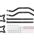 Rear Radius Arms For Polaris RZR XP 1000 And XP 4 1000 2014 Up High Clearance Beefed Up Heavy Duty Suspension Upgrade For Tough Trails And Improved Ground Clearance. black steel rear radius arms kit with hardware