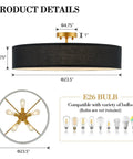 Cool Modern Flush Mount Ceiling Light Fixture With Gray Linen Drum Shade And Black Canopy Four Light Overhead dimensions
