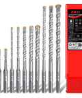 Ten Piece SDS Plus Drill Bit Set With Carbide Tipped Bits For Concrete And Masonry Sizes Three Sixteenth Inch To One Half Inch Durable Rust Resistant Alloy Steel Body For Rotary Hammer Drills And Tough DIY Jobs