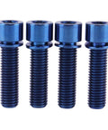 Top Shelf Grade 5 Titanium Hex Bolts M7 25 Millimeter Size With Included Flat Washers Built Tough Ride Ready Rust Proof Bike Hardware Upgrade Pack Of 4 Blue in a group of four bolts.