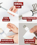 Self Fusing Silicone Tape Pro White Heavy Duty Plumbing Tape on tool handle, pipes, hoses, electrical cords.