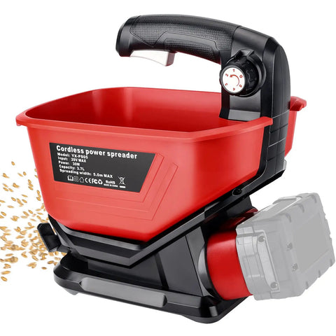 Milwaukee 18V Compatible Salt And Seed Spreader Handheld Fertilizer Spreader With 3.7L Capacity shown with seeds pouring out