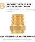 Brass 1/4-inch male pipe nipple with central hex, close-up view