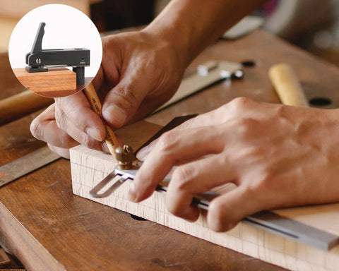 User demonstrating Badass 2 Pack Large Bench Holdfast Clamps 20mm Quick Acting Dog Hole Vise on workbench with tools.