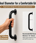 Heavy Duty 12 Inch Black Metal Wall Mount Stair Handrail Grab Bar With A Slick Non Slip Grip And Rust Proof Powder Coat For Zero Sweat Safety Setup On Any Deck Or Wall At Home, showing ergonomic design for grip.