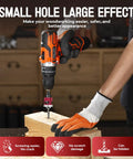 7-Piece Countersink Drill Bit Set With M2 HSS And 1/4-Inch Hex Shank in use for woodworking on wooden block