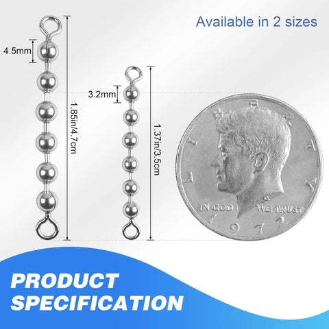 Bead Chain Fishing Swivels Stainless Steel 360 Degree Rotating Catfish Trolling Swivels 20 Or 40 Pack Pro Grade High Speed Tackle For Freshwater And Saltwater, 4.7cm size
