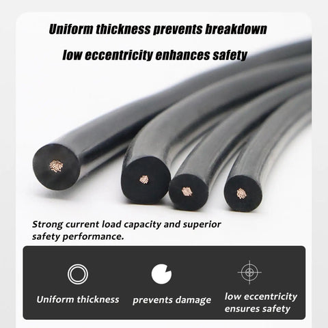 Built Tough High Voltage Silicone Wire With Thick Heat Resistant Jacket And Pure Tinned Copper Conductors For Flexible Ignition Cables And Street Rat Hot Rod Builds Thirty Feet Long showing four strands of black silicone wire.
