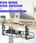 Under Desk Cable Management Tray 31.5 Inch No Drill Heavy Duty Steel Wire Organizer with open mesh design under office desk