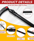 Built Different Heavy Duty 29 To 48 Inch Adjustable Pry Bar With 14 Position 180 Degree Rotating Head Extendable Telescoping Crowbar close-up image showing adjustable buckle and steel construction.