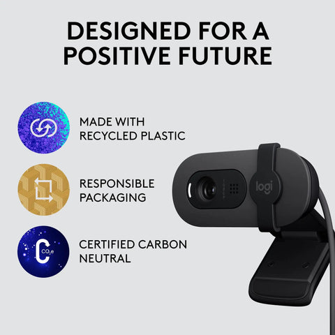 Straight Up Full HD 1080P Business Webcam With Intelligent Auto Light Tuning For Razor Sharp Virtual Meetings And Google Meet Certified, made with recycled plastic.