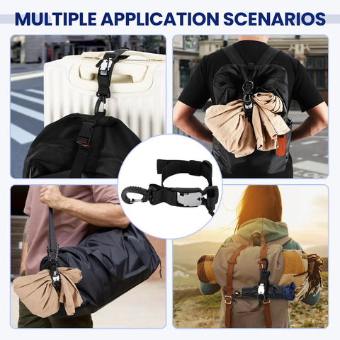 Magnetic Luggage Strap For Backpack And Suitcase, Heavy Duty Travel Belt With Jacket Gripper in use on bags and luggage