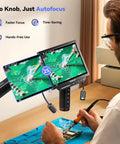 Autofocus 4K Digital Microscope With 8 Inch Screen And HDMI Output Pro Grade Soldering Microscope With Flexible Arm AI Auto Focus 52MP LCD Display Great For Electronics Repair Coins And Precision Work, shown over a technician soldering a circuit board
