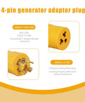 No Sweat Setup Nema L14 30P To 5 15 And 6 15 Generator Adapter Plug with yellow 4-pin locking male connector for RV and home use.