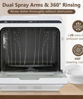Lightweight Portable Countertop Dishwasher With Dual Water Modes And Five Custom Cycles Sleek Glass Viewer 360° rinsing feature and dual spray arms.
