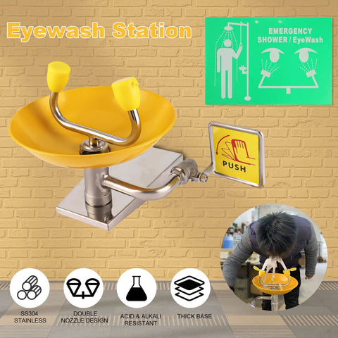Wall Mounted Eye Wash Station For Quick Eye Irrigation Emergency Eyewash With Double Nozzle And Built In Filter shown installed