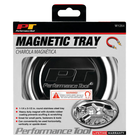 Round Magnetic Parts Tray With Heavy Duty Magnet Stainless Steel Workbench Organizer For Small Hardware And Tools Keeps Nuts Bolts And Screws In One Place in packaging.