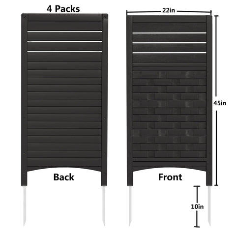 Outdoor Privacy Fence Panels For Yard And Garden Keep Nosy Neighbors Out, Resin HDPE Panels, 4 Pack Black, Front and Back View, 45x22 inches