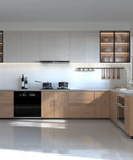 Modern kitchen with Ten Pack Brushed Nickel Cabinet Pulls Center To Center 128mm 7.5 Inch Overall Length 192mm installed on wooden cabinets.