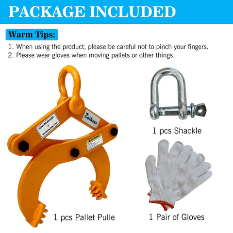 Heavy Duty Pallet Puller 1 Ton Capacity With 6 Inch Jaw Opening Rugged Pallet Clamp For Lifting Stump And Shrub Pulling Industrial Grade Steel Easy Grip Trusted Performance. Package includes pallet puller, shackle, and gloves.