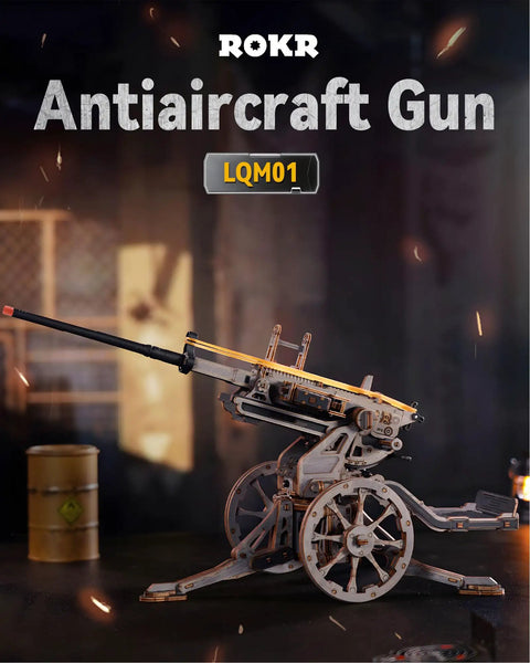 Anti Aircraft Gun Mechanical Model Kit With Semi Automatic Firing Action, Dope 3D Wooden Puzzle For Adults, DIY Rubber Band Gun Toy, Interactive Building Model Kit For Fun And Creative Play, wooden turret side view