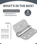 Front view of satin self-closing door hinge with 5/8-in radius; 3-pack includes mounting screws and hex key.