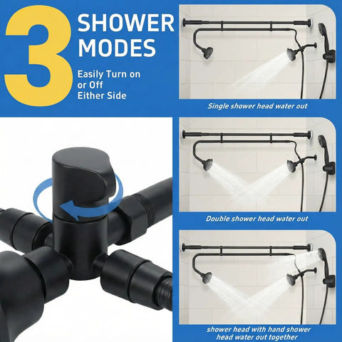 Dual Tandem Shower Heads For Couples With Handheld Sprayer Five Adjustable Spray Patterns Wall Mounted Shower System Upgrade Your Daily Routine To A Super Chill Duo Experience Now