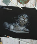 Cat sketch on dark paper using Three Pack White Charcoal Pencil Set For Drawing Sketching Shading Blending And Highlights On Dark Paper